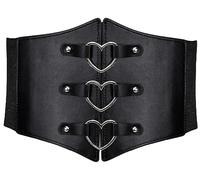 Liutufy Stylish Corset Belt Metal O-Ring Waistband Heart-Ring Waistband (Black heart-S)