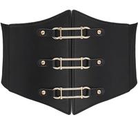 Liutufy Stylish Corset Belt Metal O-Ring Waistband Heart-Ring Waistband (Black Square-S)