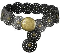 Liutufy Wide Disc Belt for Women Vintage Hollow Boho Leather Belt Western Chunky Waist Belt Cowboy Metal Buckle Concho Belts (Copper Black A-L)