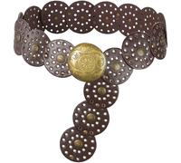 Liutufy Wide Disc Belt for Women Vintage Hollow Boho Leather Belt Western Chunky Waist Belt Cowboy Metal Buckle Concho Belts (Copper Coffee -XL)