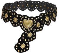 Liutufy Wide Disc Belt for Women Vintage Hollow Boho Leather Belt Western Chunky Waist Belt Cowboy Metal Buckle Concho Belts (Heart Black A-XL)