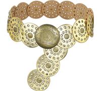 Liutufy Wide Disc Belt for Women Vintage Hollow Boho Leather Belt Western Chunky Waist Belt Cowboy Metal Buckle Concho Belts (Gold -S)