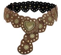Liutufy Wide Disc Belt for Women Vintage Hollow Boho Leather Belt Western Chunky Waist Belt Cowboy Metal Buckle Concho Belts (Heart Brown A-XL)