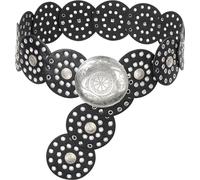 Liutufy Wide Disc Belt for Women Vintage Hollow Boho Leather Belt Western Chunky Waist Belt Cowboy Metal Buckle Concho Belts (Silver Black-S)