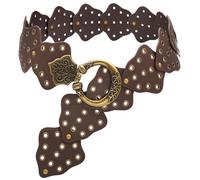Liutufy Wide Disc Belt for Women Vintage Hollow Boho Leather Belt Western Chunky Waist Belt Cowboy Metal Buckle Concho Belts (Leaf Brown A-M)