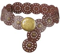 Liutufy Wide Disc Belt for Women Vintage Hollow Boho Leather Belt Western Chunky Waist Belt Cowboy Metal Buckle Concho Belts (Copper Brown A-M)