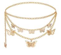 Liutufy Women Waist Belts Chains Retro Multi-Layer Butterfly Waist Chain Trend Hollowed out Pendant Decorative (Gold Butterfly-M)