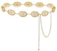 Liutufy Women's Concho Chain Belt Western Cowgirl Metal Waist Chain Belt for Dress (A Gold-M)