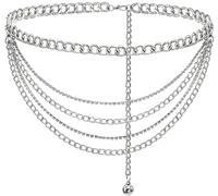 Liutufy Women's Multilayer Rhinestone Crystal Belly Chain - Elegant Layered Waist Belt, XL: 59 in/150 cm, Non-Precious Metal, No Gemstone