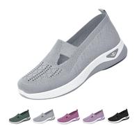 LIUUBASZ Women's Woven Orthopedic Breathable Soft Sole Shoes,Go Walking Slip On Foam Shoes, Mesh up Stretch Casual Sneakers (Grey, Adult, Women, 9, Numeric, UK Footwear Size System, Medium)