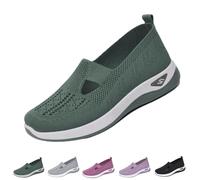 LIUUBASZ Women's Woven Orthopedic Breathable Soft Sole Shoes,Go Walking Slip On Foam Shoes, Mesh up Stretch Casual Sneakers (Green, Adult, Women, 8.5, Numeric, UK Footwear Size System, Medium)