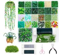 LIUWAZJ 5422PCS Beaded Plant Kit Forever Plant Kit, DIY Charm Beads for Succulent Plants Making, Green Glass Beads Making Kit, Forever Plants Beads for Jewellery Making Crafts