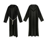 LIUWAZJ Black Hooded Robe with White Rope Belt, Adult Old Time Creepy Festering Uncle Costume, Halloween The Addams Family Fancy Dress, Friar Tuck Outfit Stag Night Religious Outfit (M)