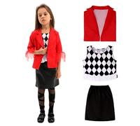 LIUWAZJ Girls Classic Red Black Joker Costume, Halloween Quinn Costume, Kids Super Villain Cosplay Fancy Dress (L)