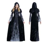 LIUWAZJ Halloween Black Witch Costume for Women, Wicked Vampire Sorceress Hooded Costume Ladies Fancy Dress Cosplay Halloween Party Outfit for Adult (L)