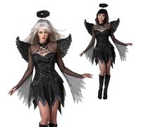LIUWAZJ Halloween Women Black Costumes Dark Fallen Angel Devil Vampire Witch Dress Adult Cosplay Accessories (L)