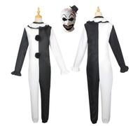 LIUWAZJ Kids Scary Clown Costume with Mask, Halloween Terrifier Clown Cosplay Jumpsuit, Horror Black White Joker Cosplay Bodysuit Movie Killer Outfit for Carnival Party Boys Girls Costume (140)