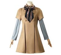 LIUWAZJ Womens Halloween Scary Horror Movie Costume, School Uniform for Adults, Megan Doll Dress Cosplay Outfit with Bow Tie, Sleeves, Pantyhose for Halloween Party (3XL)