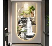 LIUWOPA 3D LED Landscape Wall Painting with Soft Lighting, Tranquil Mountain and River Art for Bedroom, Living Room Wall Decor, Creative Landscape Wall Hanging Mural(Light Brown,31.5in)