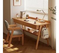 LIUWOPA Home Office Writing Desk with Drawers and Storage Shelf, Mid-Century Modern Study Desk Wood PC Table Workstation Simple Computer Desk for Working & Learning(100x55x82cm(39x22x31inch), Wood)