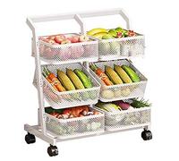 LIUWOPA Pantry Kitchen Fruit and Vegetable Organizer Cart on Wheels White, 3/4 Tier Storage Shelf with Removable Mesh Baskets, Movable Metal Snack Organizer Display Stand(3-Tier)