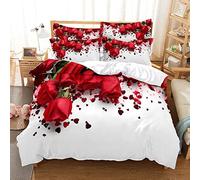 LIUXIAOLIANG King Size Duvet Cover Set Red Rose Romantic Printed Duvet Cover Sets with Zipper Closure + 2 Pillowcases Ultra Soft Hypoallergenic Microfiber Quilt Cover Bedding Sets