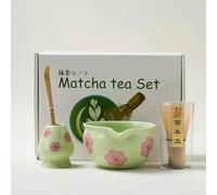 LIUXIN 4/5/7/10PCS Pink/Green/White Flowers Ceramic Bowl Matcha Tea Whisk Teaware Brush Matcha Tools Gift Box for Tea Lovers