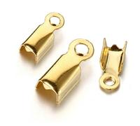 LIUXIN 50pcs Stainless Steel Crimp End Caps Cove Clasps String Ribbon Leather Fold Clip Fastener Beads Connector for Jewelry