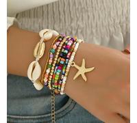 LIUXIN Summer Women's Bohemian Seven-Piece Set Bracelets - Shell Beaded Weaving Design with Starfish Pendant Fashionable Beach Jewelry