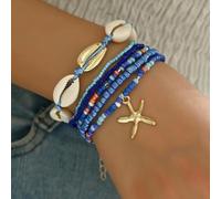 LIUXIN Summer Women's Bohemian Seven-Piece Set Bracelets - Shell Beaded Weaving Design with Starfish Pendant Fashionable Beach Jewelry