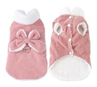 LIUXIN Winter Warm Cat Costume Corduroy Bow Puppy Kitty Coat With D-ring Cute Pet Jacket for Small Medium Dogs Cats Pug Costume