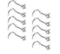 Liuxn 20 Gauge 10 Pieces inless Steel Nose Screw Curved Nose Studs Nose Cubic Zirconia Body Piercing Jewellery