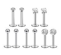 Liuxn No. 16 stainless steel nose studs in 5 styles, tragus, ear studs, pen, crystal ball, nib, 5 pairs