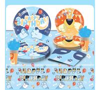 LIUYALA 81 PCS Dog Themed Party Tableware Set, Decorative Tablecloth And Tableware Set, Suitable For Children's Birthday Parties