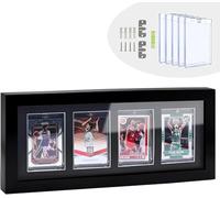 LIUYALO 4Grids Trading Cards Display Frame, 100% Solid Wood with 4 Magnetic Card Holders for Sports Cards (Black)
