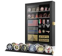 LIUYALO Medals Display Case Wall Frame for Collector, Military Challenge Coins Holder, Military Pins, Lockable Shadow Box with Removable Shelves Black