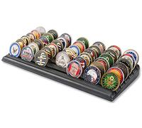 LIUYALO Military Challenge Coin Display Stand - 6 Rows Stair Design Solid Wood Coin Holder Rack Gift for Military Army - Black Finish