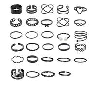 LIUYIDM 29 Piece Vintage Silver Punk Rings Set Black for Men Women Open Knuckle Ring Stackable Gothic Rings Set Finger Rings Boho Women's Set Finger Midi Ring Set for