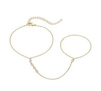 LIUYIDM Gold hand chain bracelet, gold plated finger ring hand chain, zircon crystal beads chain hand, bracelet with ring connected, trendy hand jewellery for women
