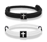 LIUYIDM Men's Leather Bracelet with Cross 2 Pieces Paracord Bracelet Made of Sailing Rope Hand Woven Surfer Bracelet Men for Men's Bracelets Birthday Gifts