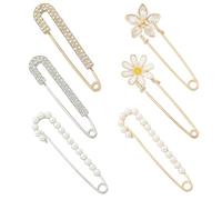 LIUYIDM Pearl Brooch 6 Pieces Crystal Shawl Clips Faux Safe Pearl Pins Exquisite Pin Necklace Tow Pin Wedding Dress Suitable for Women Girls Clothing Decoration Accessories Jewellery