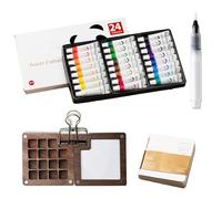LIUYIDM Pocket Watercolour Set 15 Grid Travel Watercolour Set 24 Colours Mini Watercolour Travel Set, Portable, with Watercolour Paper Drawing Book, Clip and Watercolour Pen