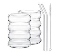 Liuyoyo 2 or 4PCS Drinking Glasses Set, Fancy Glassware Juice Glasses Coffee Mugs, Vintage Beverage Glasses Coffee Cups, High Borosilicate Birthday Wine Clear Glass Tumblers Matcha Cup(B-2pc)