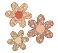 Liuyoyo 3 PCS Boho Daisy Wall Decor, Rattan Flower Wall Hanging Art, Wooden Boho Nursery Flowers Wall Decor for Home, Boho Nursery Decor, Daisy Flower Woven Macrame Wall Hanging