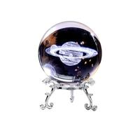 Liuyoyo 3D Crystal Ball with Stand, Glass Sphere Decorative Ball Paperweight, 3D Engraved Crystal Seahorse, Full Sphere Glass Figurine with Silver Plated Flowering Stand (Saturn)