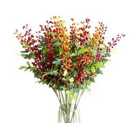 Liuyoyo 6 PCS Artificial Berry Stem, Fall Floral Picks and Sprays, Small Orange Berry Branches, Red Christmas Faux Holly Berries Picks Ornaments, Christmas Red Berry Twig Stem