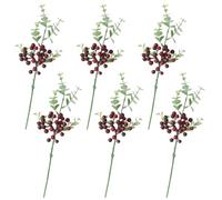 Liuyoyo 6 PCS Artificial Red Berry Branch, Long Stem Berry Picks, Faux Holly Artificial Berry Branches Bouquet, Artificial Berry Branches, Fake Red Berries with Leaves Bouquets (A)