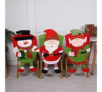 Liuyoyo Christmas Back Chair Cover Set of 3, 3D Santa Claus, Snowman, Elf Chair Slipcovers Seat Back Covers for Dinner Table Party Home Christmas Decor, Multicolor, 48 x 50 x 87 cm