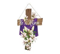 Liuyoyo Easter Decorations Easter Wreaths for Front Door Easter Decor Wall Wood Hanging Sign Plaque Christian Bible Verse Wooden Hanger