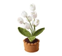 Liuyoyo Handmade Crochet Lilies, Knitted Artificial Forever Flowers With Exquisite Pot, Valley Bouquet Potted Plants， Crochet Artificial Tabletop Flowers Pot Desk Home Decor (C)